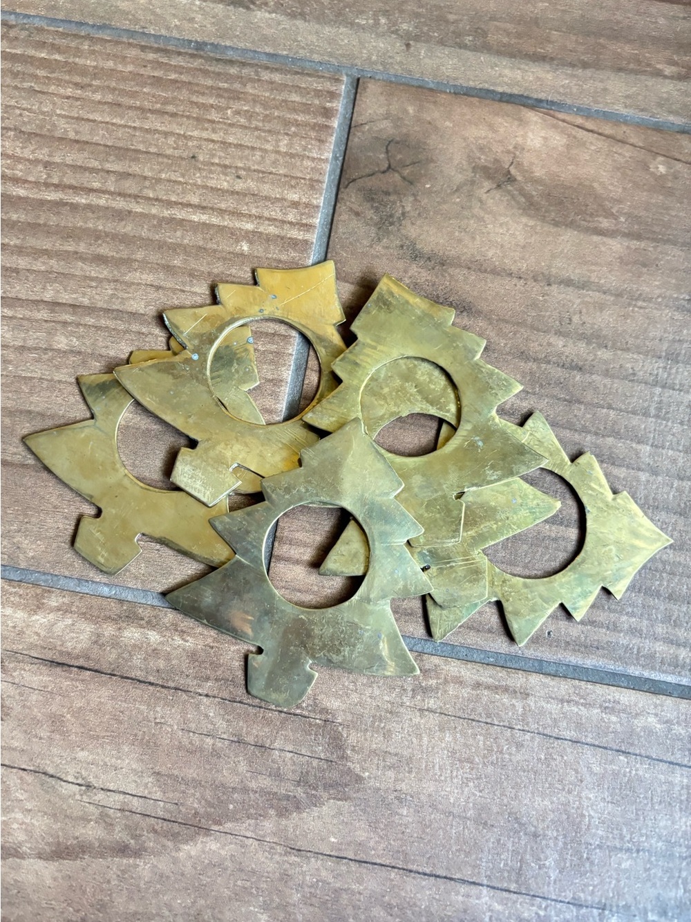 Vintage Brass Christmas Tree Napkin Rings Set of 6 Made in India